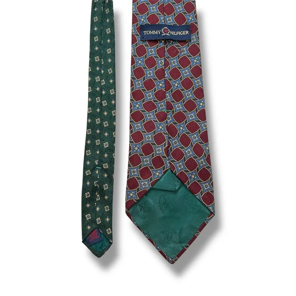 Red Wine Blue Green TH Modern Tie 58.6” X 4” Squares Men Collection Vtg 90s